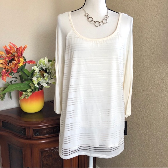 AB Studio Tops - AB Studio 3/4 Sleeve Sheer Overlay Top